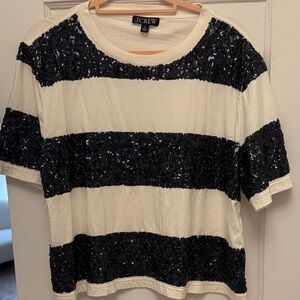 J. Crew Navy and White Sequin Striped Tee